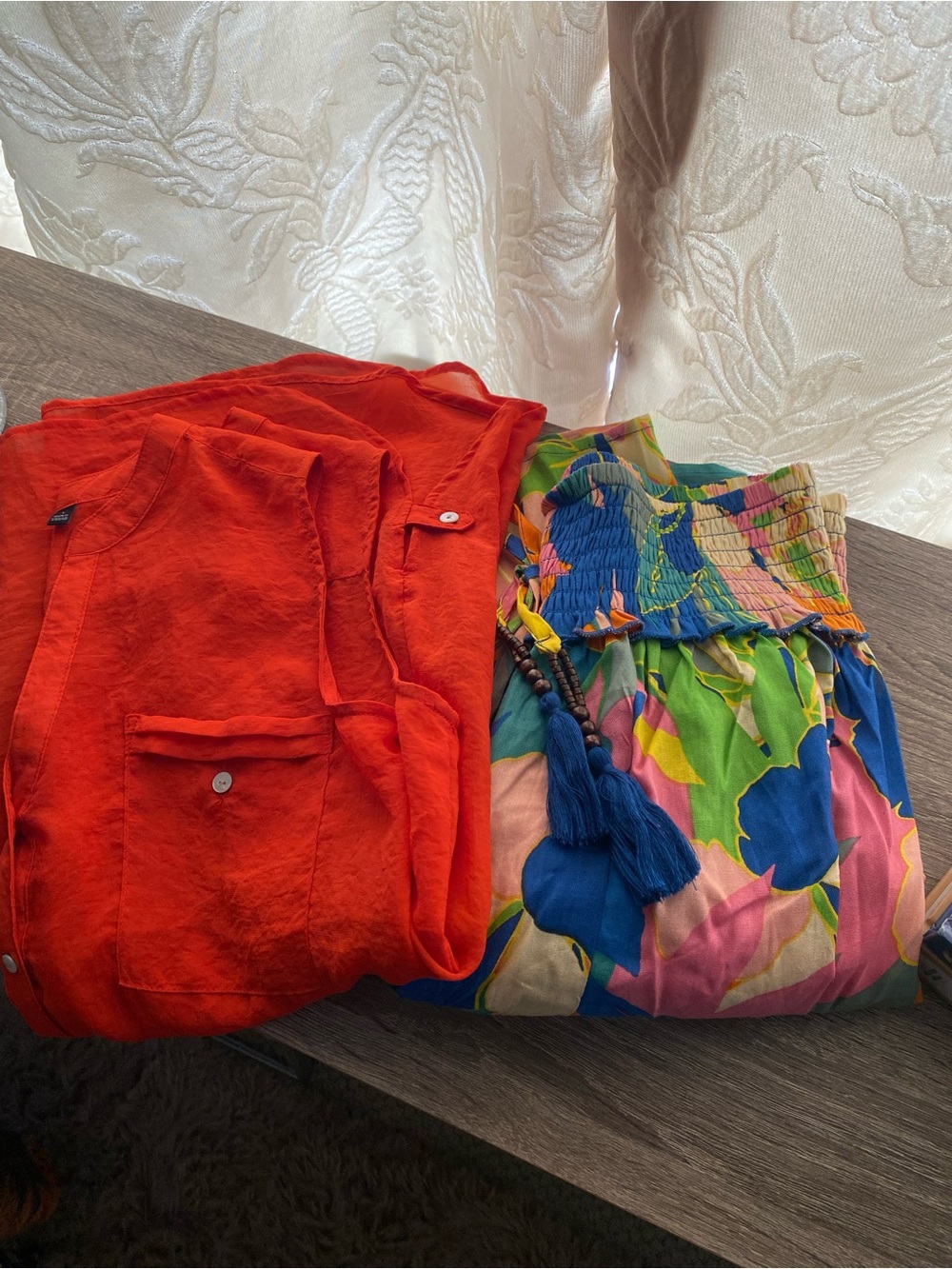 Apt. 9 + True Dest Coral Red Button-Front v Top w/ Multicolor Floral long skirt